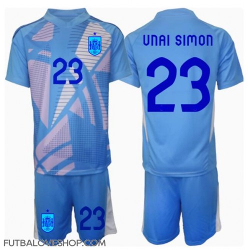 Dres Španielsko Unai Simon #23 Brankarsky Domáci pre deti ME 2024 Krátky Rukáv (+ trenírky)